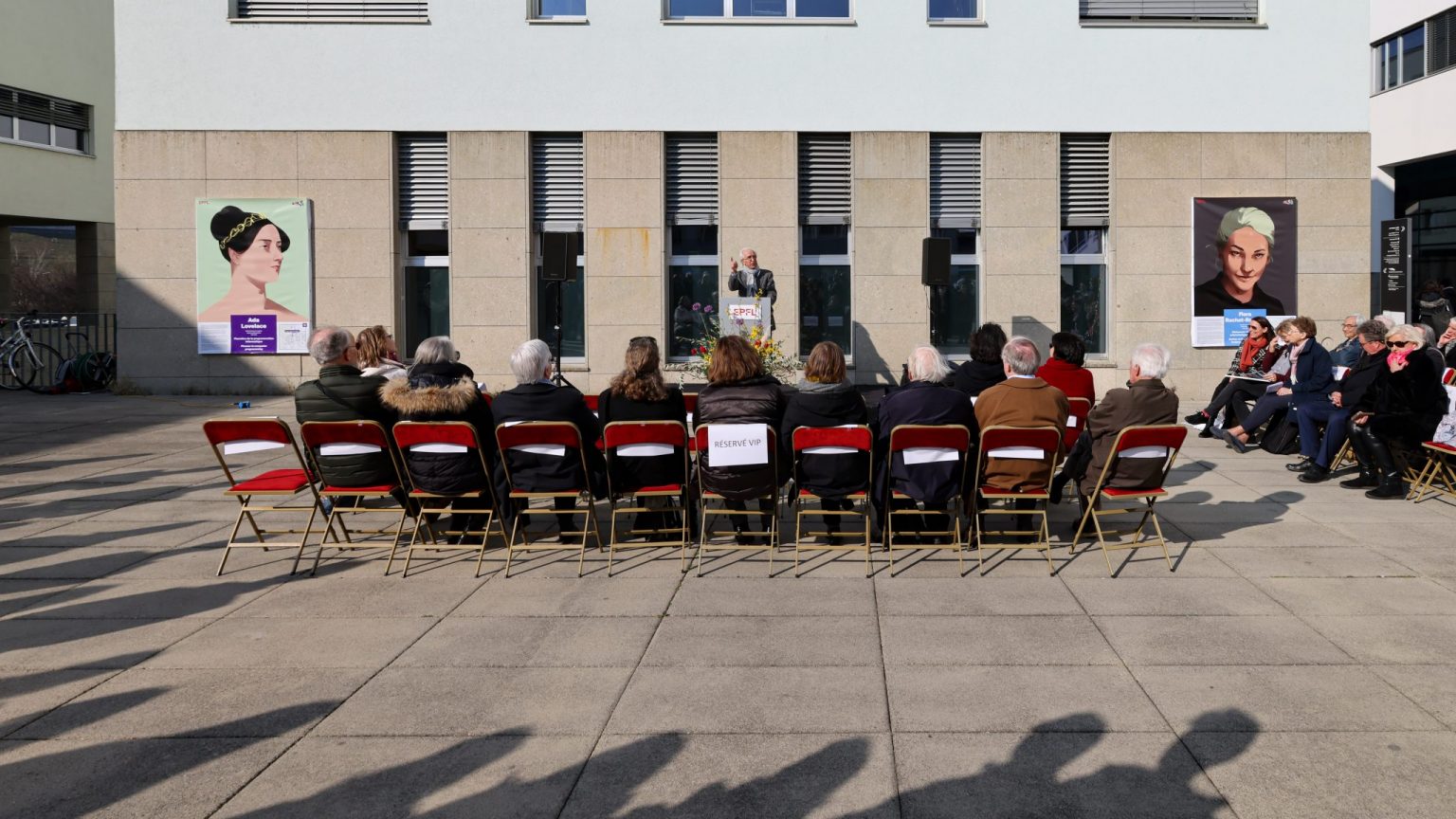 Former State Councillor Philippe Biéler recalls the memory of his grandmother, Cécile Biéler-Butticaz, one of the women celebrated with Ada Lovelace, Flora Ruchat-Roncati and four others. © Alain Herzog / EPFL 2022