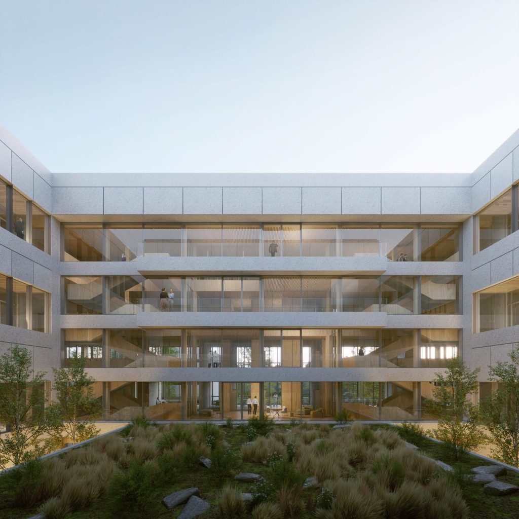 View of the central nave from the courtyard of the Advanced Science Building © KAAN Architecten and Celnikier & Grabli Architectes