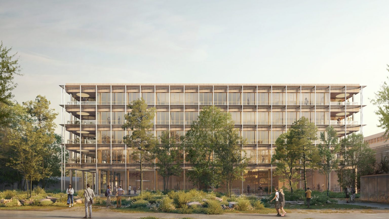 Vue de la façade Nord et entrée principale de l'Advanced Science Building © KAAN Architecten et Celnikier & Grabli Architectes