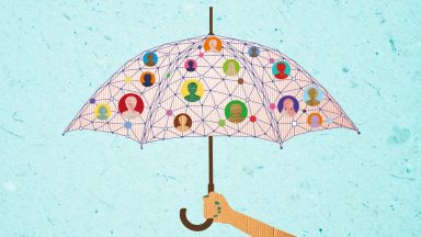 Illustration représentant le Trust Support network de l'EPFL sous la forme d'un parapluie © EPFL