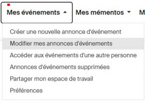 Menu 'Modifier mes annonces' dans memento