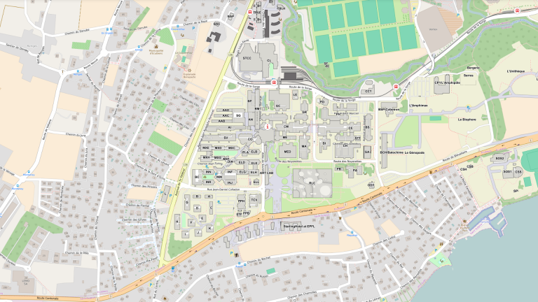 Capture d'écran de l'outil map de l'EPFL, carte intéractive des campus